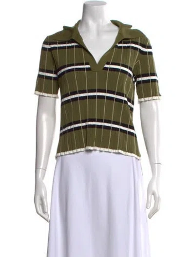 Pre-owned Tanya Taylor Striped V-neck Polo W/ Tags In Green