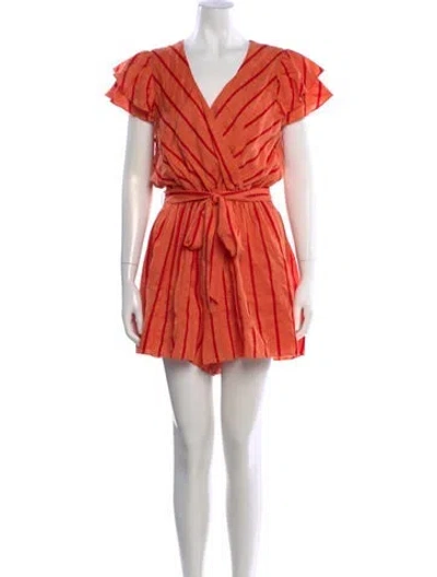 Pre-owned Tanya Taylor Striped V-neck Romper In Orange