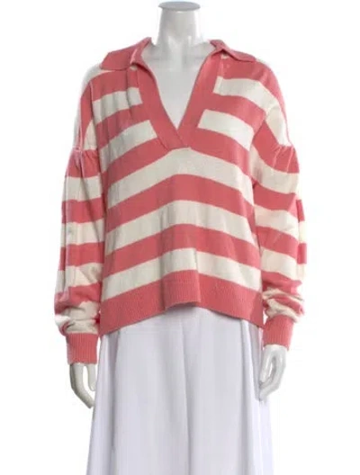 Pre-owned Tanya Taylor Striped V-neck Sweater In Pink