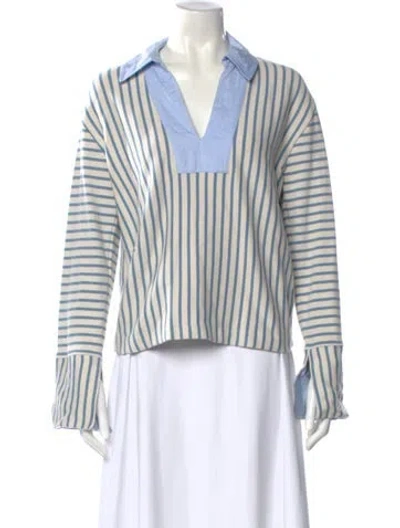 Pre-owned Tanya Taylor Striped V-neck Top In Blue