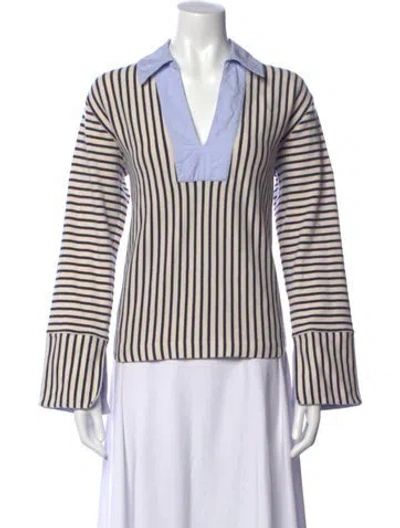 Pre-owned Tanya Taylor Striped V-neck Top In Neutral