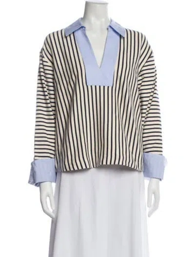 Pre-owned Tanya Taylor Striped V-neck Top W/ Tags In Neutral