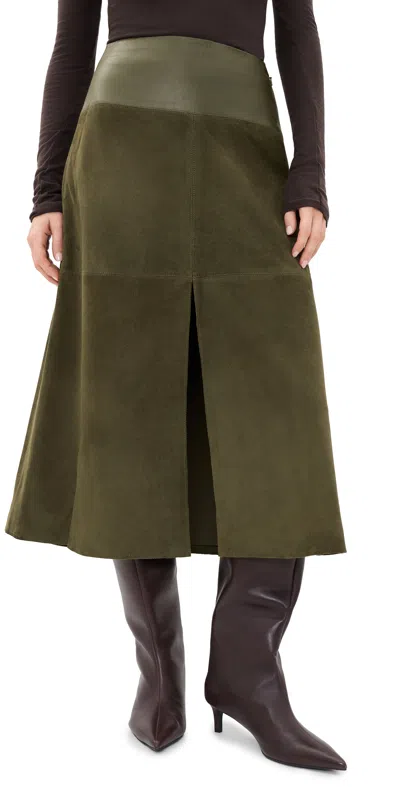 Tanya Taylor Suede Combo Hudson Skirt Army In Green