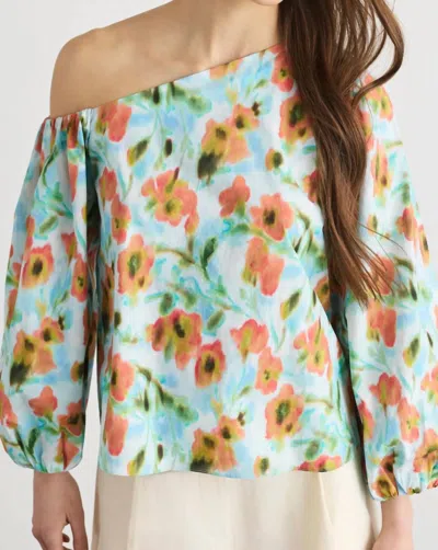 Tanya Taylor Tabitha One-shoulder Top In Powder Blue Multi