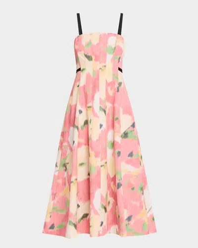 Tanya Taylor Tavia Abstract Floral A-line Midi Dress In Punchy Pink Multi