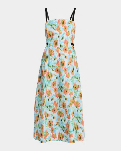 Tanya Taylor Tavia Contrast-strap Floral Cotton Midi Dress In Multi