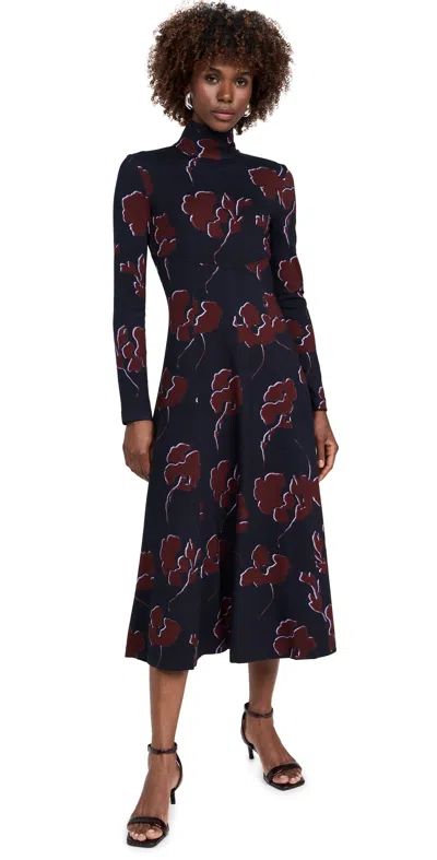 Tanya Taylor Thea Long-sleeve Floral Turtleneck Midi Dress In Multi