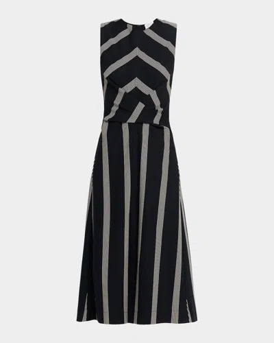 Tanya Taylor Theo Stripe Ponte Midi Dress In Black