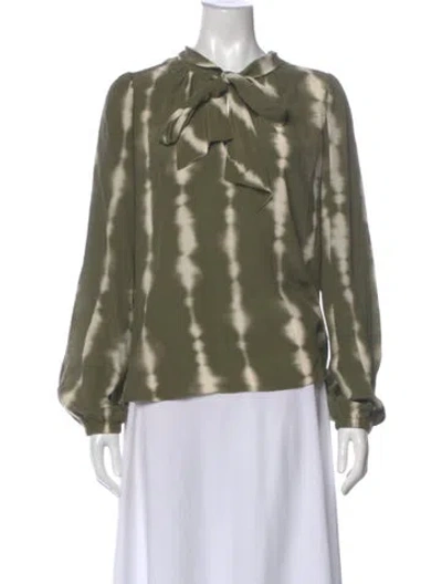 Pre-owned Tanya Taylor Tie-dye Print Tie Neck Blouse In Green