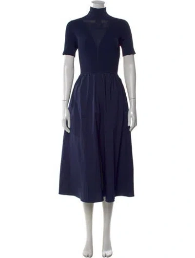 Pre-owned Tanya Taylor Turtleneck Midi Length Dress In Blue