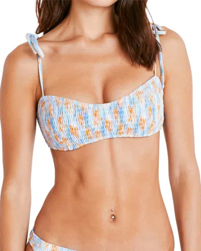 Tanya Taylor Valencia Smocked Bikini Top In Blue