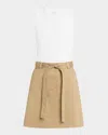 Tanya Taylor Vanessa Sleeveless Combo Dress In Whitelight Khaki