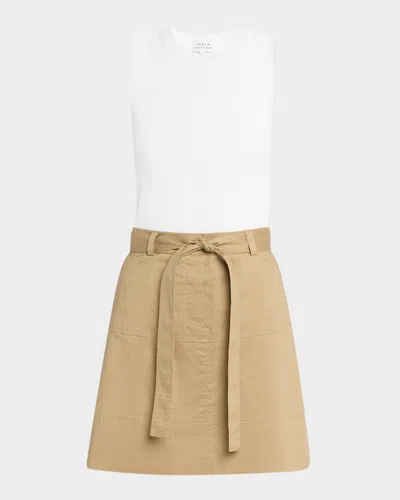Tanya Taylor Vanessa Sleeveless Combo Dress In Whitelight Khaki