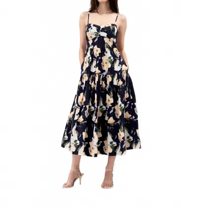 TANYA TAYLOR VERONA MIDI DRESS IN MIDNIGHT POWDER BLUE
