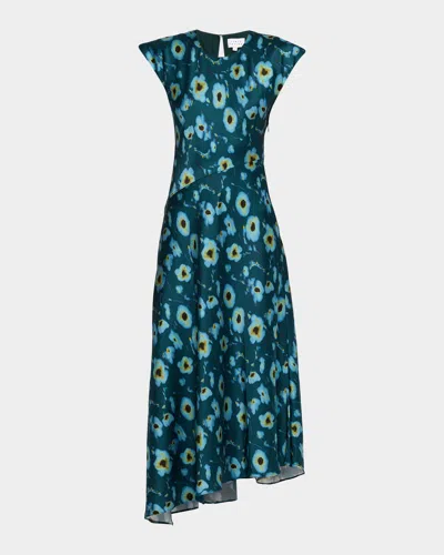 Tanya Taylor Violeta Asymmetric Satin Midi Dress In Brown