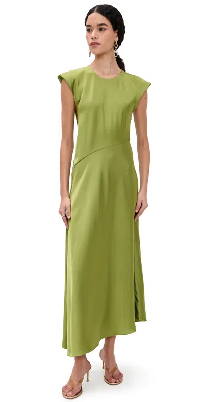 Tanya Taylor Violeta Satin Dress Asparagus In Green