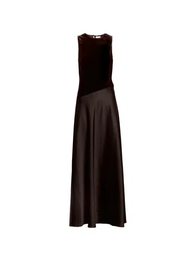Tanya Taylor Vivian Velvet-panelled Maxi Dress In Brown