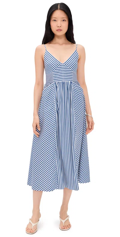 Tanya Taylor Vivien Cotton Stripe Spaghetti-strap Midi Dress In Blue