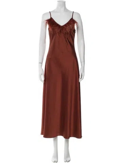 Pre-owned Tanya Taylor V-neck Long Dress In Brown/orange