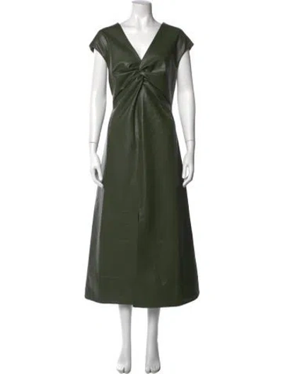 Pre-owned Tanya Taylor V-neck Midi Length Dress In Green