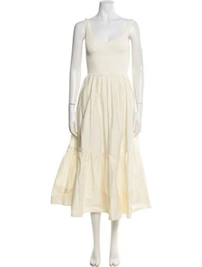 Pre-owned Tanya Taylor V-neck Midi Length Dress W/ Tags In Neutral