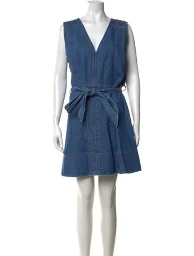 Pre-owned Tanya Taylor V-neck Mini Dress W/ Tags In Blue
