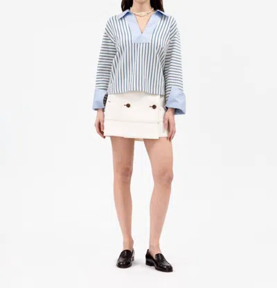 Tanya Taylor Whitney Top In Cream/blue Bird Thin Stripe In Multi