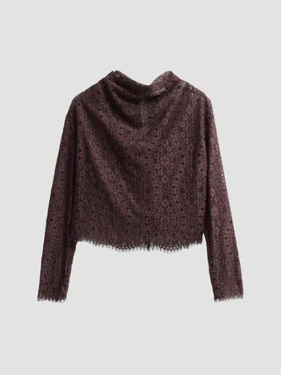 Tanya Taylor Women's Adrien Cowlneck Lace Top In Brown