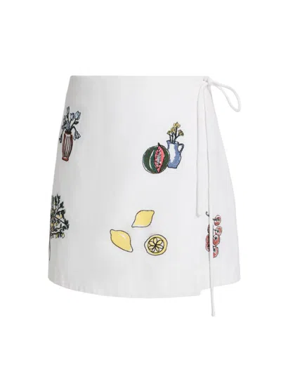 Tanya Taylor Women's Agnes Cotton Mini Wrap Skirt In White
