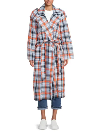 Tanya Taylor Women's Annabelle Plaid Longline Trench Coat In Maritime Blue