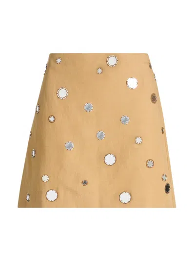 Tanya Taylor Women's Ari Mirror Embellished Linen-blend Miniskirt In Brown