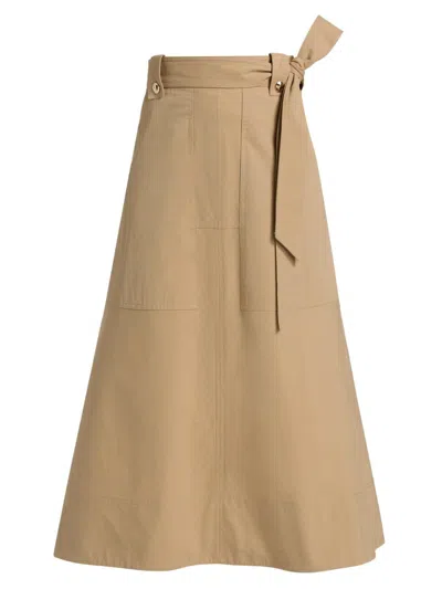 Tanya Taylor Women's Brinson Tie-waist Cotton Twill A-line Midi-skirt In Multi