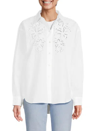 Tanya Taylor Women's Calandra Floral Eyelet Shirt In Optic White