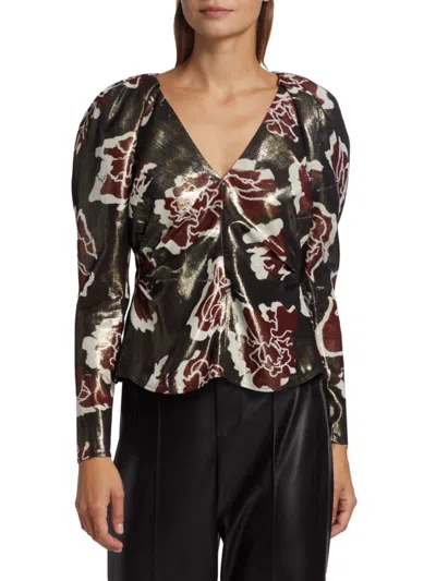 Tanya Taylor Cameron Shimmer Floral Top In Black Multi