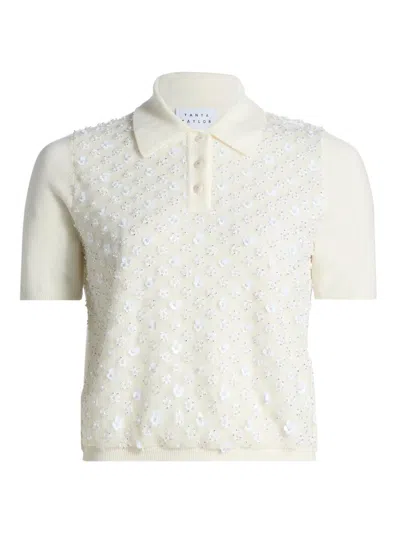 Tanya Taylor Women's Camilla Sequined Wool Polo Sweater In White
