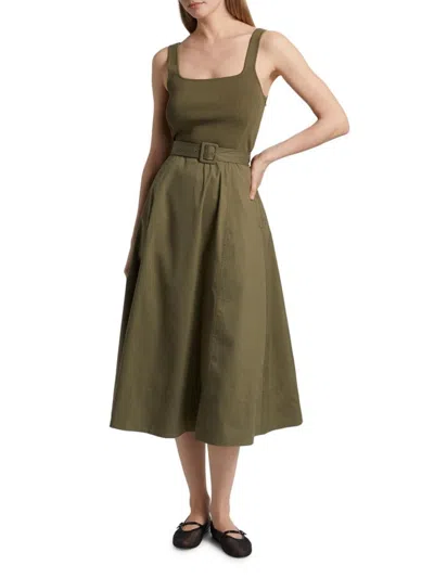 Tanya Taylor Women's Carmen Square Neck Belted Midi-dress In Green