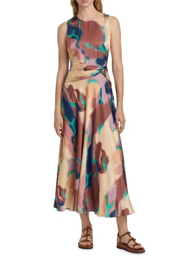 Tanya Taylor Women's Christine Twisted-waist Ink Wash Midi-dress