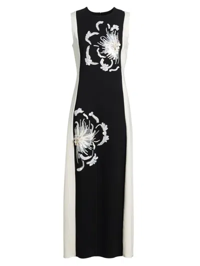 Tanya Taylor Women's Colette Sequined Floral Stretch-crêpe Midi-dress In Black Cream