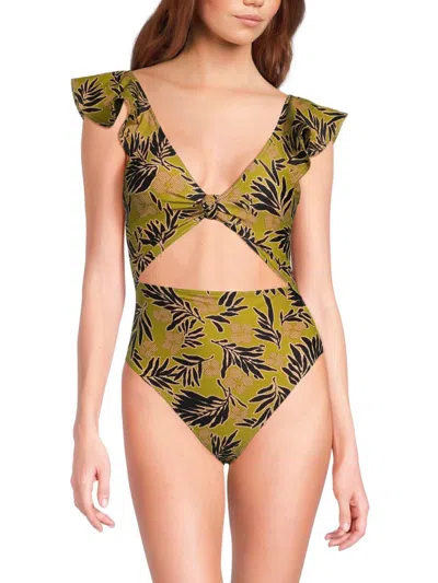 Tanya Taylor Women's Coraline Palm One Piece Swimsuit In Avocado Multi