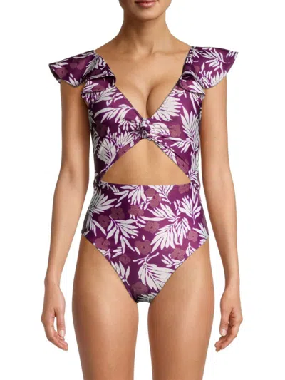 Tanya Taylor Women's Coraline Palm One Piece Swimsuit In Midnight Plum Multi