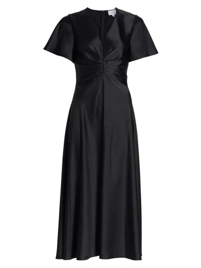 Tanya Taylor Women's Daphne Ruched Satin Midi-dress In Black