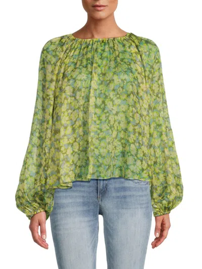 Tanya Taylor Women's Elaine Floral Silk Blend Top In Green Multi