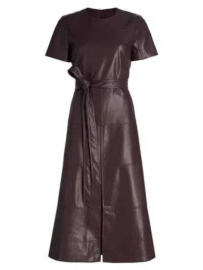 Tanya Taylor Women's Ella Faux-leather Tie-waist Midi-dress In Burgundy