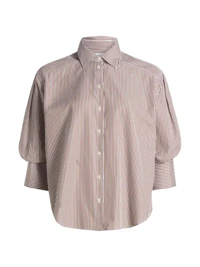 Tanya Taylor Women's Emmy Striped Cotton Puff-sleeve Shirt In Gray
