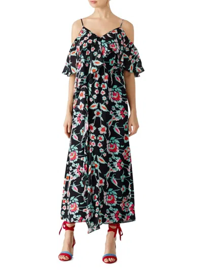 Tanya Taylor Women's Floral Cold Shoulder Maxi Dress In Black Multi