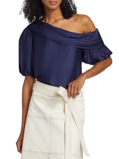 Tanya Taylor Women's Georgia Satin One-shoulder Top In Maritime Blue