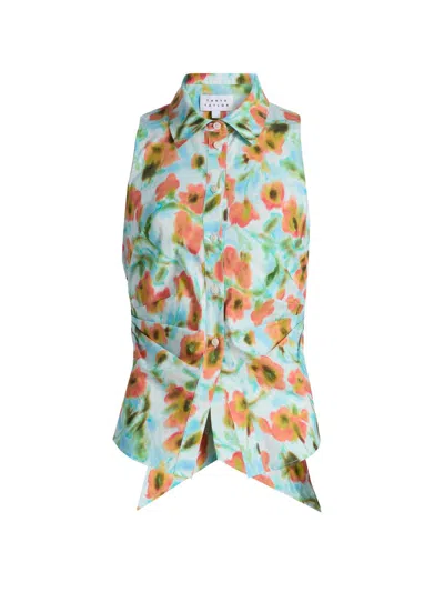 Tanya Taylor Women's Hannah Cascading Floral Back Bow Top In Multi