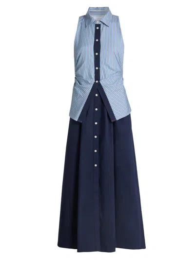 Tanya Taylor Women's Hannah Striped Cotton Midi-dress In Blue