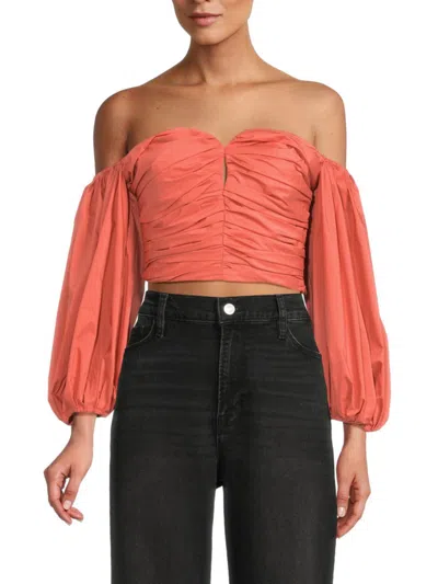 Tanya Taylor Women's Holly Ruched Bardot Top In Guava