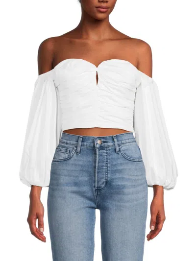 Tanya Taylor Women's Holly Ruched Bardot Top In Optic White